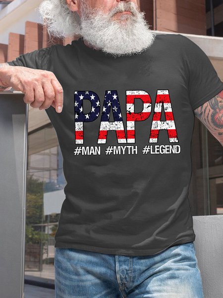 American Flag Papa Cotton Short Sleeve Casual T-Shirt, Deep gray, T-shirts
