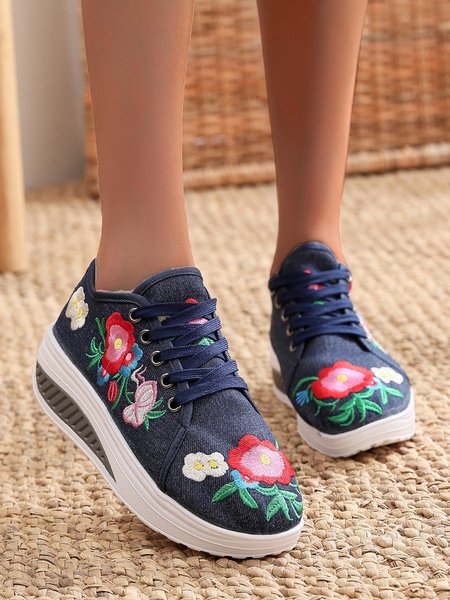 

JFN Lightweight Floral Embroidered Canvas Sneakers Swing Shoes, Dark_blue, Sneakers