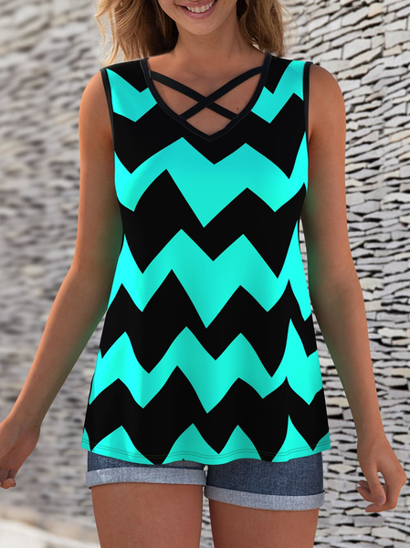 

Casual Regular Fit Geometric Tanks, Green, Tanks & Camis
