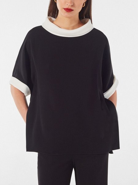 

Simple Loosen Short Sleeve Top, Black-white, Tops