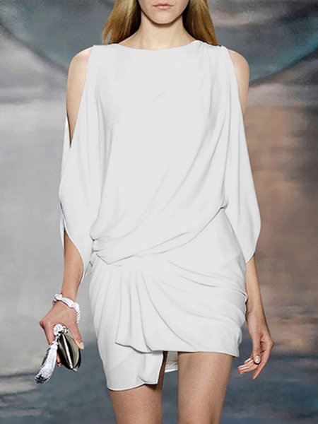 

Elegant Off The Shoulder Crew Neck Dress, White, Mini Dresses