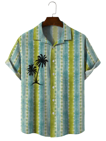 

Cotton Linen Style American Botanical Floral Coconut Tree Print Linen Shirt, As picture, Shirts ＆ Blouse
