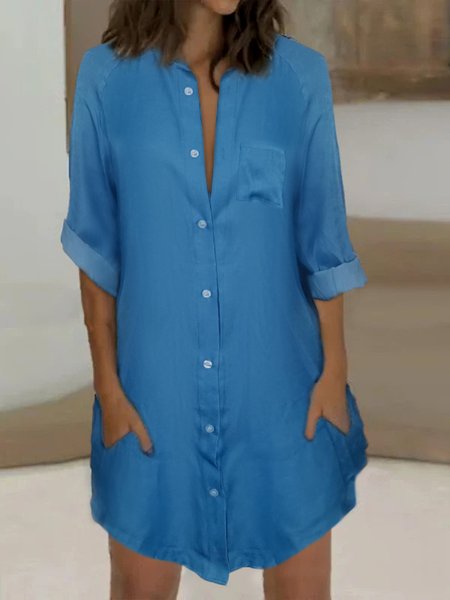 

Regular Fit Boho Short Sleeve Women Dress, Blue, Mini Dresses