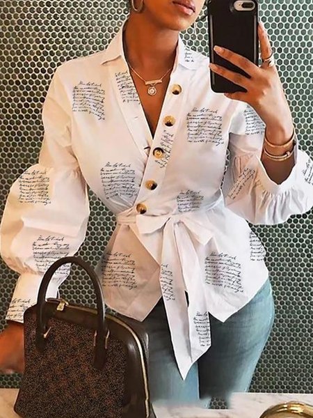 

Simple Regular Fit Letter Daily Blouse, White, Blouses and Shirts