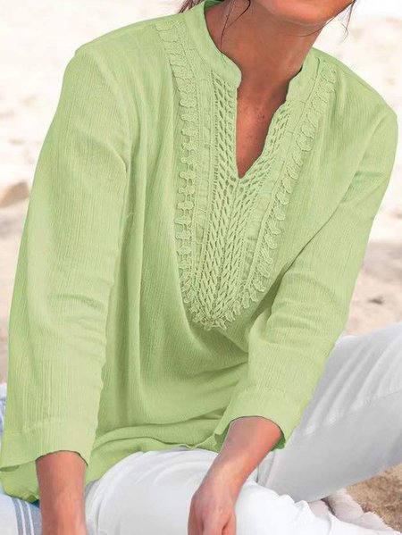 

Casual Guipure Long Sleeve Tops, Green, Blouses & Shirts