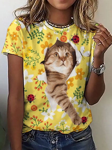 

Womens Flower 3D Print T-Shirt, As picture, T-shirts