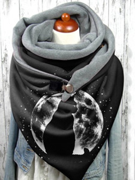 

JFN Fashion Warm Autumn Winter Triangle Cat Cosmos Print Scarf, Black, Women Scarves & Shawls