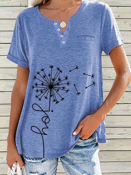 

Dandelion Casual V Neck T-Shirt, Blue, Tees & T-shirts