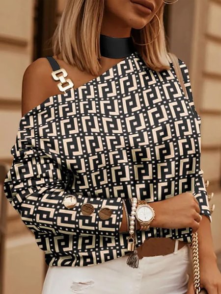 

Daily Elegant Long sleeve Halter Regular Fit Top, Black, Tops