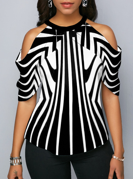 

Crew Neck Regular Fit Casual Tops, Black-white, Shirts & Blouses