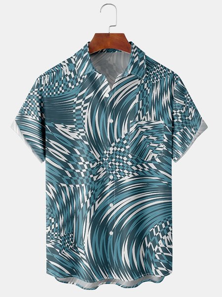 

Men's Geometric Print Short Sleeve Shirt, Blue, Men's Floral shirt