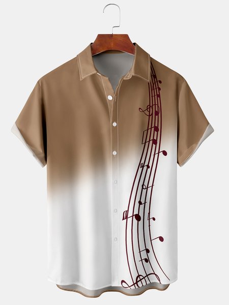 

Men's Music Print Casual Breathable Hawaiian Short Sleeve Shirt, Khaki, Men's Floral shirt