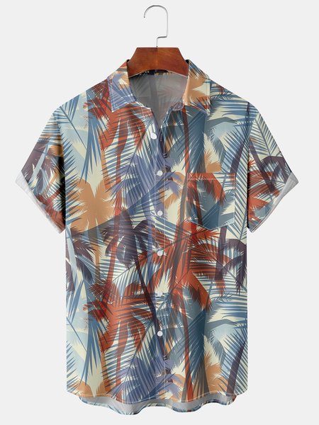 

Men's Coconut Tree Print Short Sleeve Shirt, Blue, Men's Floral shirt