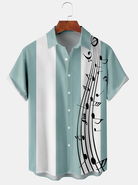 

Men's Music Print Casual Breathable Hawaiian Short Sleeve Shirt, Green, Men's Floral shirt