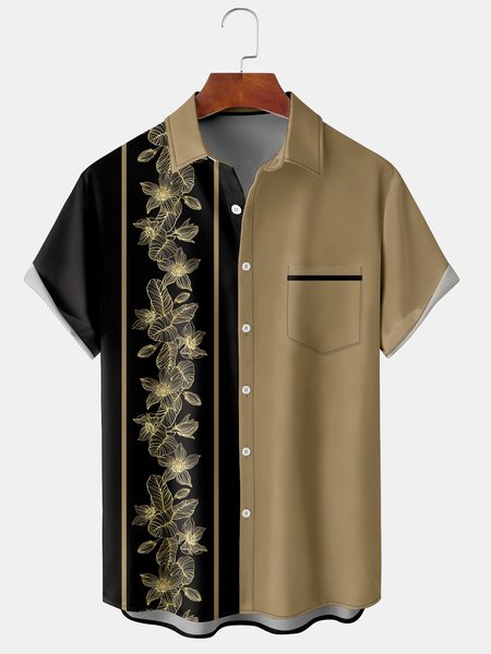 

Men's Botanical Leaf Print Short Sleeve Shirt, Black, Men's Floral shirt