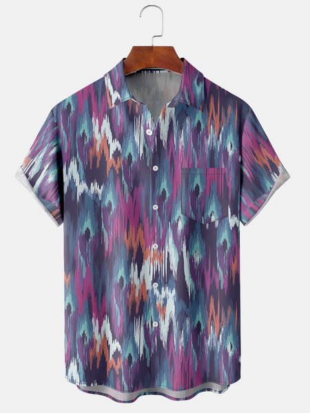 

Men's Camo Block Print Short Sleeve Shirt, Blue purple, Men's Floral shirt
