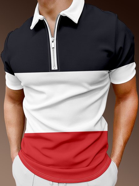 

Flag Street Shirt Collar Short Sleeve Polo Shirt, Blue, T-shirts