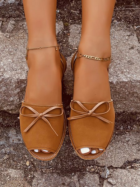 Bow Simple Fish Mouth Sandals, Brown, Sandals