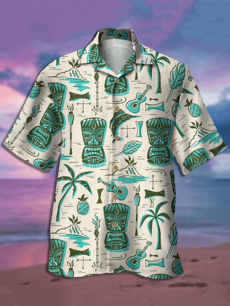 

Hawaiian Graphic Men's Casual Short Sleeve Loose Shirt, Off white, Men's Floral shirt