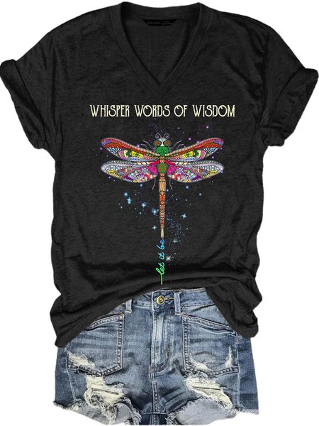 

Womens Whisper Words of Wisdom Let it be Dragonfly Casual T-Shirt, Black, T-shirts