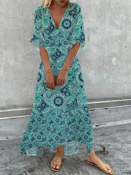 

Vintage V Neck Paisley Dresses, Green, Dresses