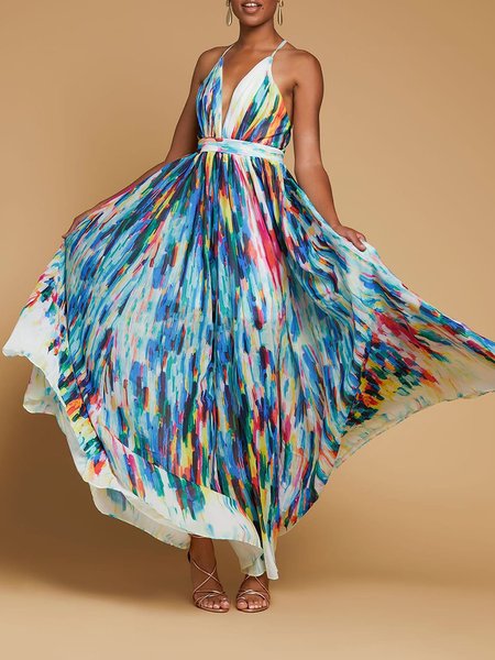 

Vacation V Neck Printed Dress, Multicolor, Maxi Dresses
