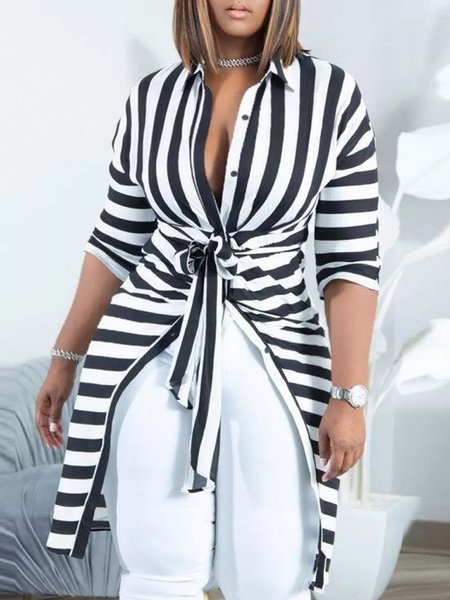 

Regular Fit Shirt Collar Daily Blouse, Black-white, Blouses and Shirts