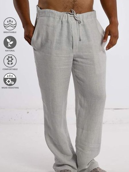 

Cotton and Linen Plain Hawaiian Casual Trousers, Gray, Men's shorts