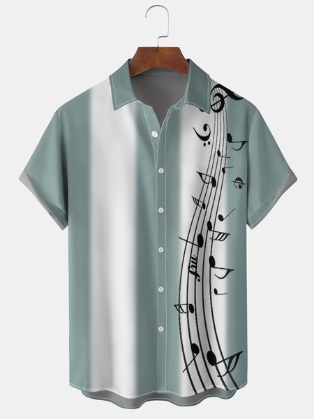 

Men's Smudge Effect Music Print Casual Breathable Short Sleeve Shirt, Green, Men's Floral shirt