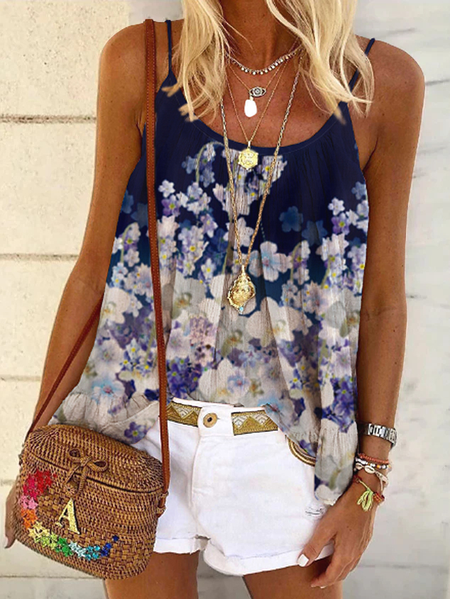

Vacation Spaghetti Floral Tanks & Camis, Deep gray, Tanks & Camis