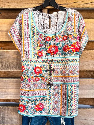 

Casual Tribal Crew Neck T-Shirt, Multicolor, T-Shirts