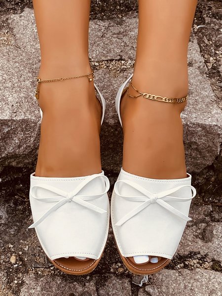 

JFN Bow Simple Fish Mouth Sandals, White, Sandals
