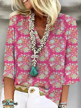 

Vacation Floral V Neck Tops, Multicolor, Shirts & Blouses