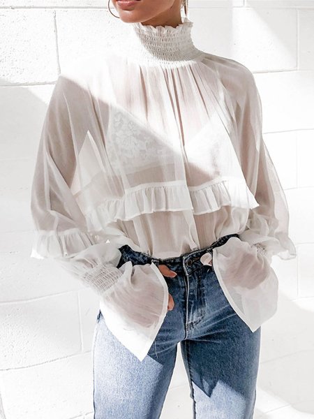 

Loosen Plain High Neck Daily Top, White, Tops