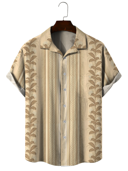 Cotton Linen Style American Botanical Floral Coconut Tree Print Linen Shirt, As picture, Men's Floral shirt