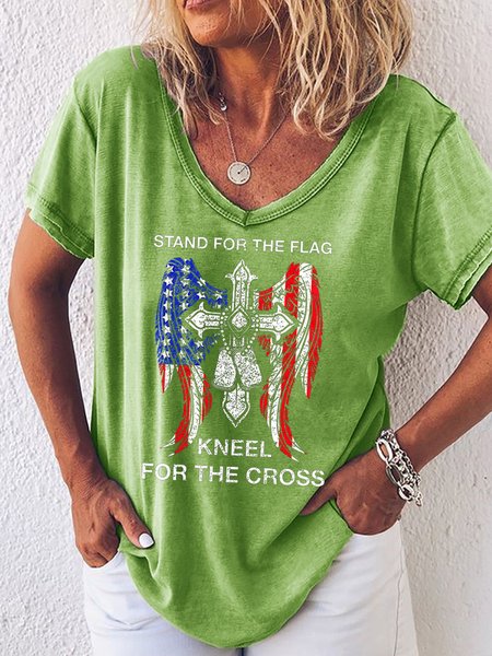 

Stand For The Flag, Kneel For The Cross, Casual Loosen T-Shirt, Green, T-shirts