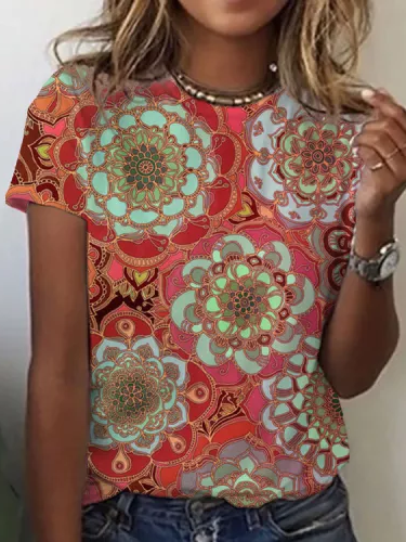 

Floral Jersey Crew Neck T-Shirt, Multicolor, T-Shirts
