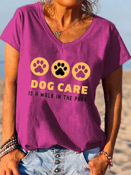 Lilicloth x Kat8lyst Dog Care Is A Walk In The Park V-neck T-shirt, Rose red, T-shirts