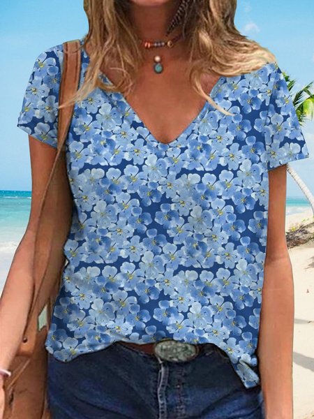 

Gradient floral print holiday top T-shirt Plus Size, Blue, T-Shirts
