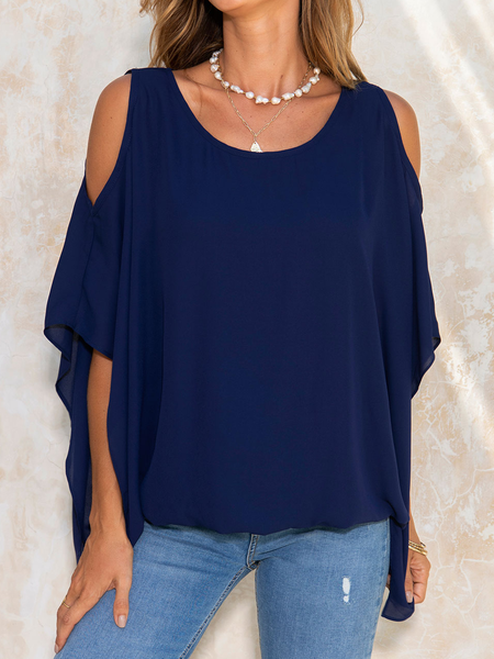 

Solid Casual Crew Neck Tops, Blue, Shirts & Blouses