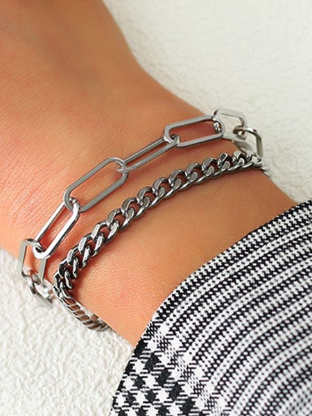 

Fashion Vintage Thick Chain Multilayer Bracelet T-Shirt Jewelry, Silver, Bracelets & Anklets