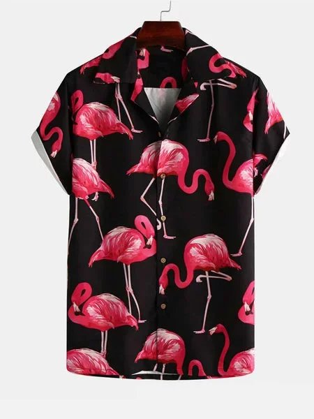 

Hawaiian Vacation Casual Short Sleeve Shirt, Black, Men's Floral shirt