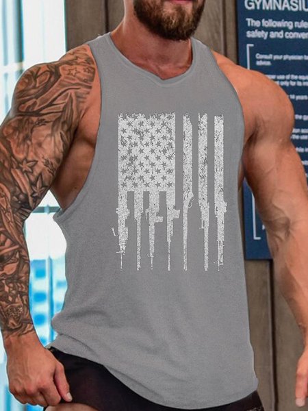 

Rifle Flag Sleeveless Casual Tank Top, Gray, Tank Tops