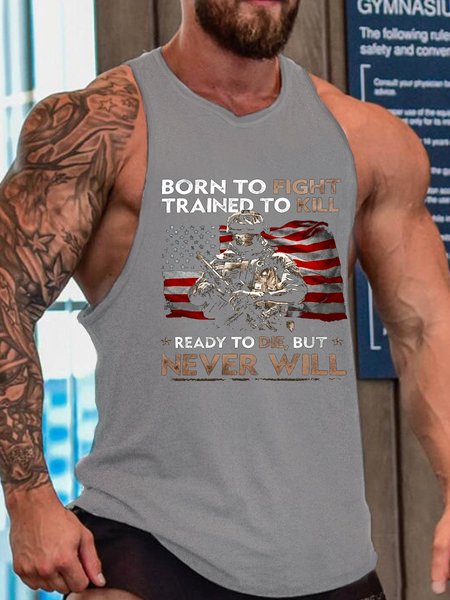 

American flag Veteran Soldier Crew Neck Casual Tank Top, Gray, Tank Tops