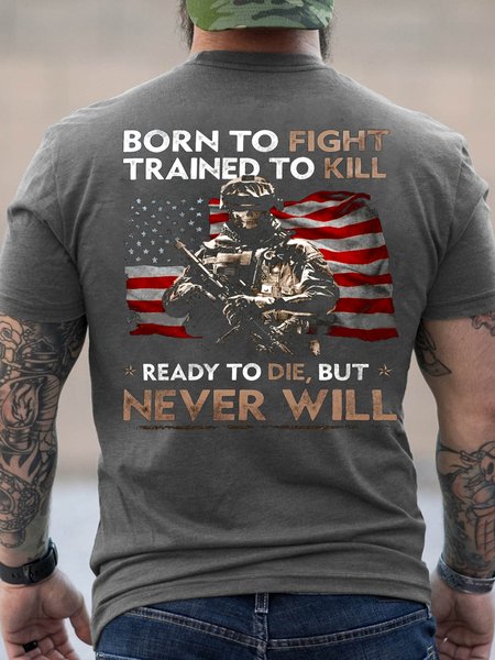 

American flag Veteran Soldier Crew Neck Cotton Casual T-Shirt, Deep gray, T-shirts