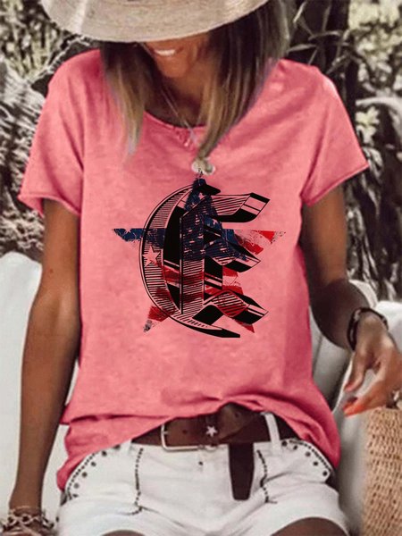 

American flag Neck Printed T-Shirt, Pink, T-shirts