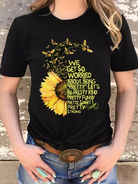 

Sunflower Loosen Crew Neck T-Shirt, Black, T-Shirts