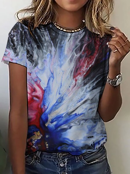 

Lilicloth x Kat8lyst Casual Abstract Art Print Crew Neck T-Shirt, As picture, T-shirts