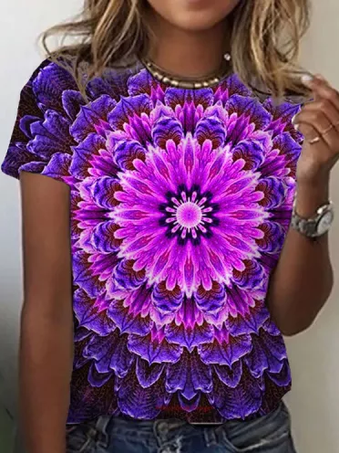 

Casual Floral Crew Neck T-Shirt, Multicolor, T-Shirts