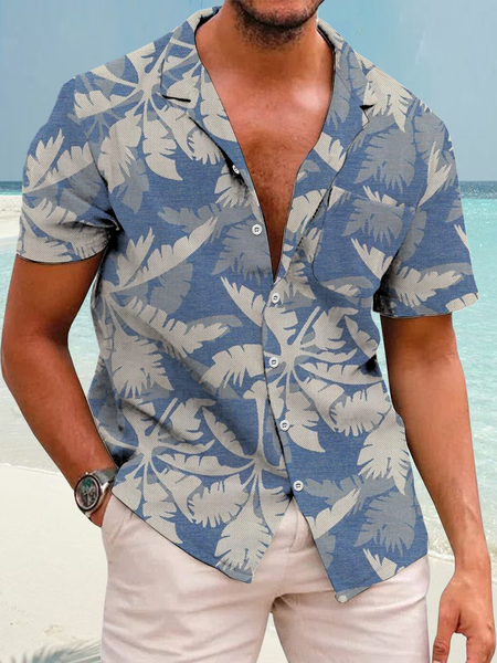 

Tree Print Cozy Short Sleeve Shirt, As picture, Men's Floral shirt